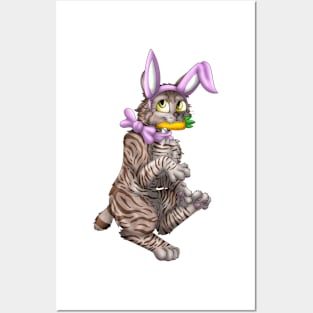 Bobtail BunnyCat: Chocolate Tabby (Pink) Posters and Art